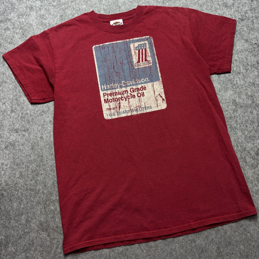 Harley-Davidson Shirt Mens Medium Red Motorcycle Oil Biker Graphic Tee Distress